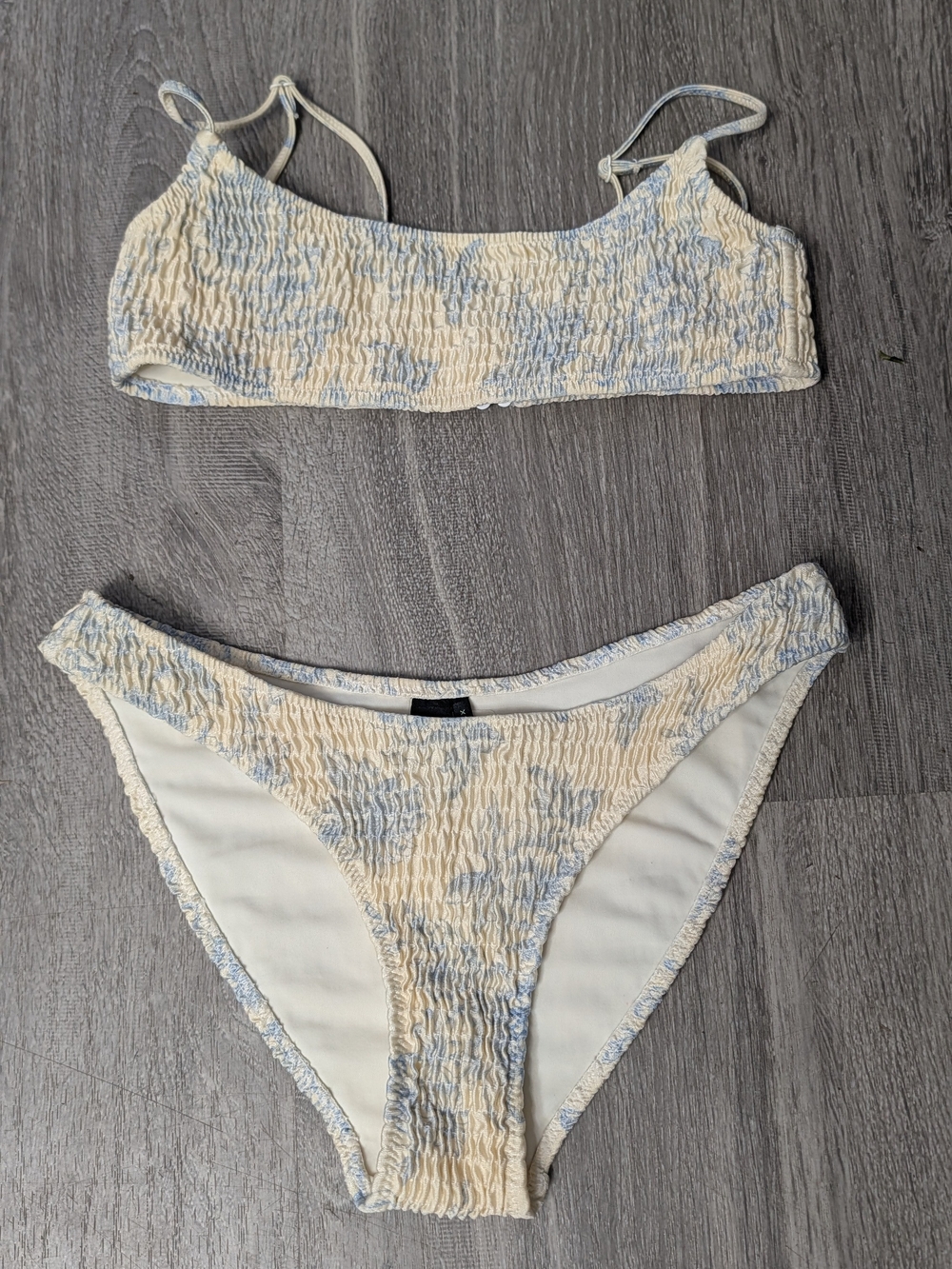 triangl swimwear Cream and Light Blue Smocked Bralette & Bikini Set